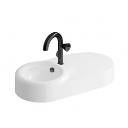 Liquid Etajerli lavabo Yuvarlak, 80x41 cm, tek armatür delikli, su taşma delikli, Clean, beyaz