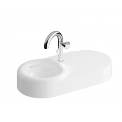 Liquid Etajerli lavabo Yuvarlak, 80x41 cm, tek armatür delikli, su taşma deliksiz, Clean, beyaz