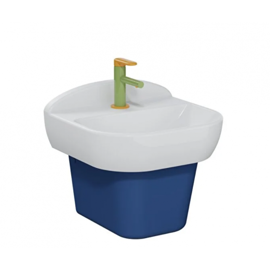 Sento Kids Lavabo Oval, kompakt, 45x40 cm, tek armatür delikli, su taşma deliksiz, beyaz