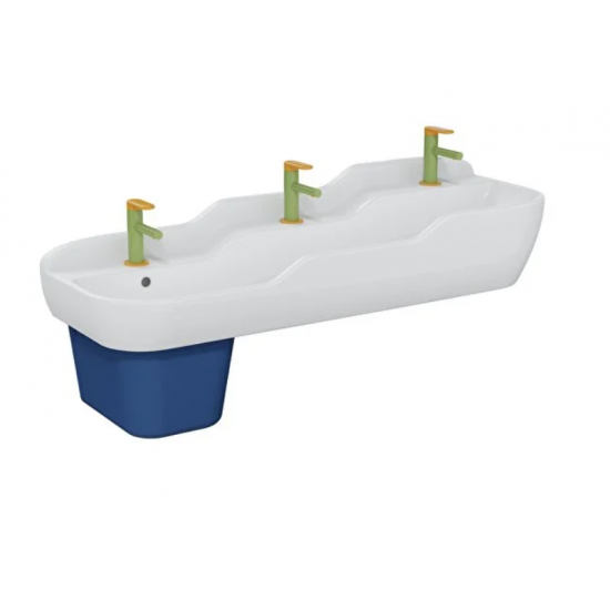 Sento Kids Lavabo Oval, 125x40 cm, üç armatür delikli, su taşma delikli, beyaz