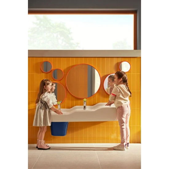 Sento Kids Lavabo Oval, 125x40 cm, üç armatür delikli, su taşma delikli, beyaz
