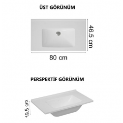 S50 Etajerli lavabo Dikdörtgen, 80x47 cm, tek armatür delikli, su taşma delikli, beyaz