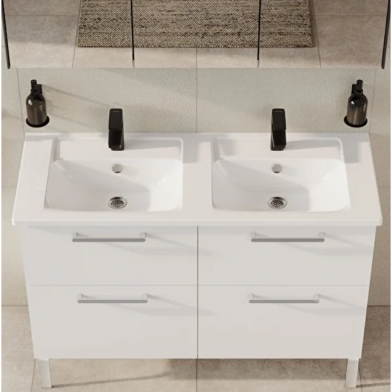 Integra Etajerli lavabo Dikdörtgen, 120x47 cm, tek armatür delikli, su taşma delikli, beyaz