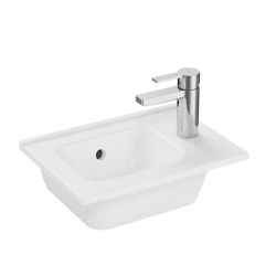 Mia Etajerli lavabo Dikdörtgen, kompakt, 40x28 cm, sağdan tek armatür delikli, su taşma delikli, beyaz