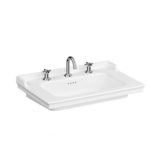 Valarte Etajerli lavabo Dikdörtgen, 80x53 cm, üç armatür delikli, su taşma delikli, beyaz
