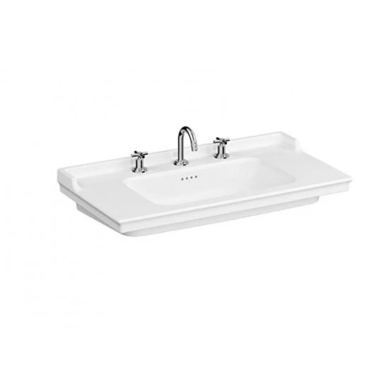 Valarte Etajerli lavabo Dikdörtgen, 100x53 cm, üç armatür delikli, su taşma delikli, beyaz