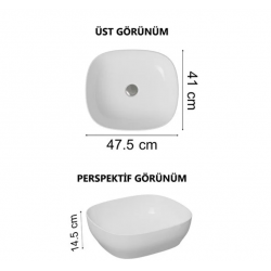 Outline Çanak lavabo Dikdörtgen, kompakt, 45x41 cm, armatür deliksiz, su taşma deliksiz, Clean, beyaz