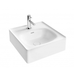 Equal Çanak lavabo Dikdörtgen, kompakt, 45x45 cm, tek armatür delikli, su taşma delikli, Clean, beyaz