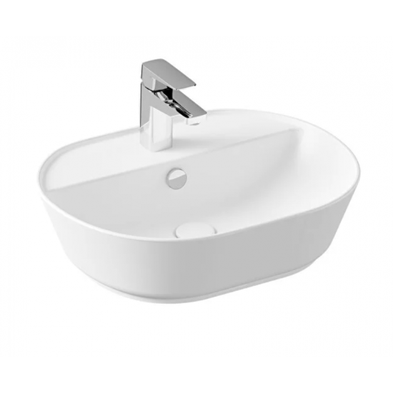 Geo Çanak lavabo Oval, 55x43 cm, tek armatür delikli, su taşma delikli, mat beyaz