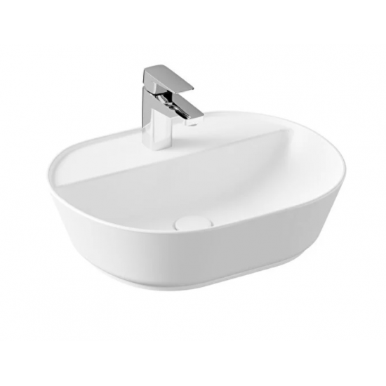 Geo Çanak lavabo Oval, 55x43 cm, tek armatür delikli, su taşma deliksiz, mat beyaz
