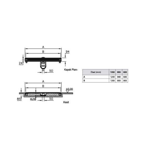 DK100 Dikdörtgen Thin-cut Duş Kanalı